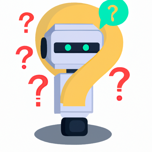 A chatbot with a big question mark on its chest